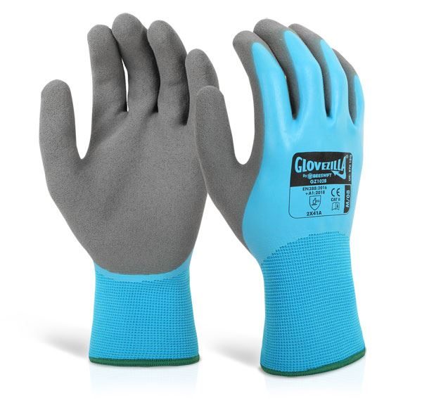 Glovezilla Waterproof Latex Gripper Glove Blue SMALL (07)