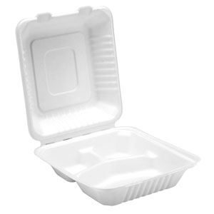 Bagasse Sqr 3 compartment Lunch Box 8"x8" Case 200 (D06006)
